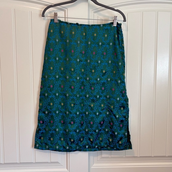 Free People Dresses & Skirts - Y2k 90’s Vintage free people satin teal blue midi skirt size 5/6